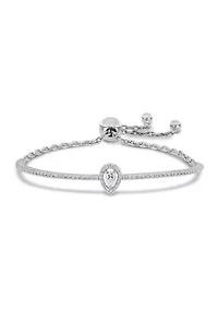 Lab Created 3/4 Ct DEW Created Moissanite Pear Shape Halo Adjustable Bolo Bracelet in Sterling Silver