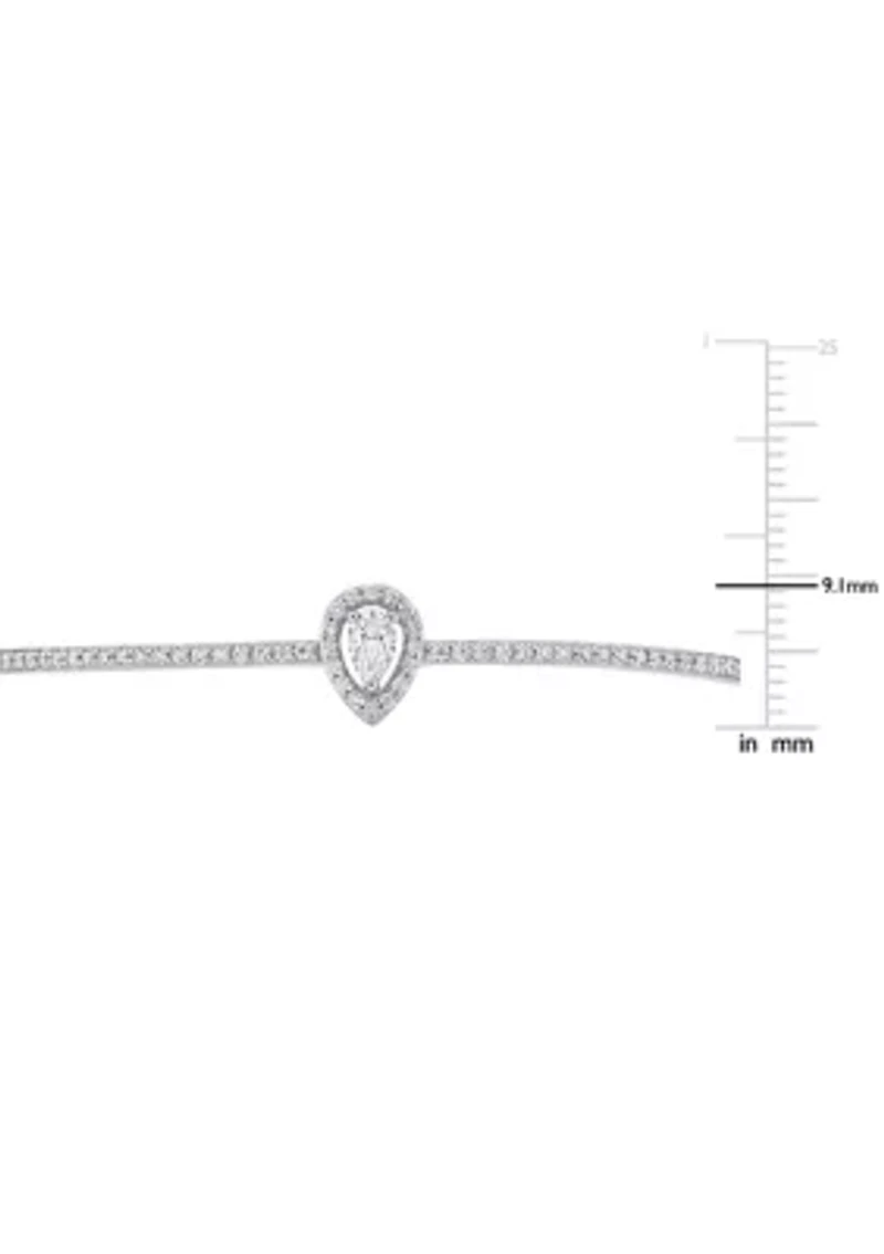Lab Created 3/4 Ct DEW Created Moissanite Pear Shape Halo Adjustable Bolo Bracelet in Sterling Silver