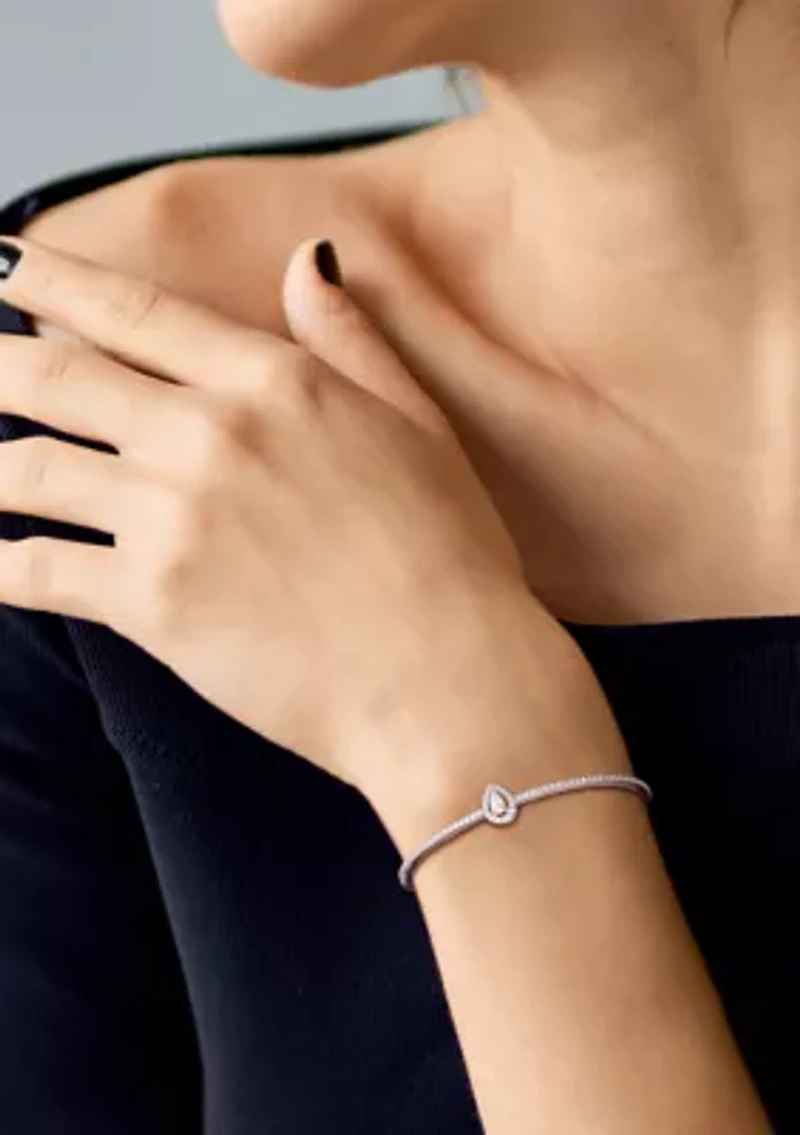 Lab Created 3/4 Ct DEW Created Moissanite Pear Shape Halo Adjustable Bolo Bracelet in Sterling Silver