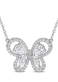Lab Created 1.71 CT DEW Created Moissanite Butterfly Necklace in Sterling Silver