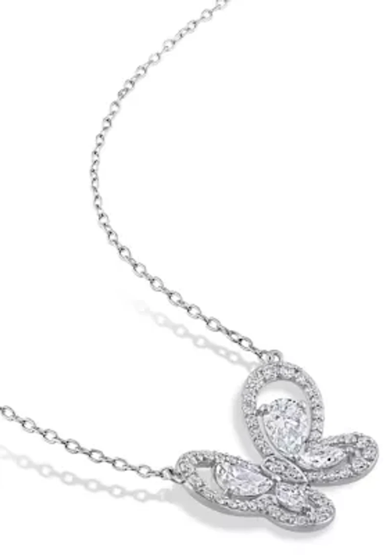 Lab Created 1.71 CT DEW Created Moissanite Butterfly Necklace in Sterling Silver