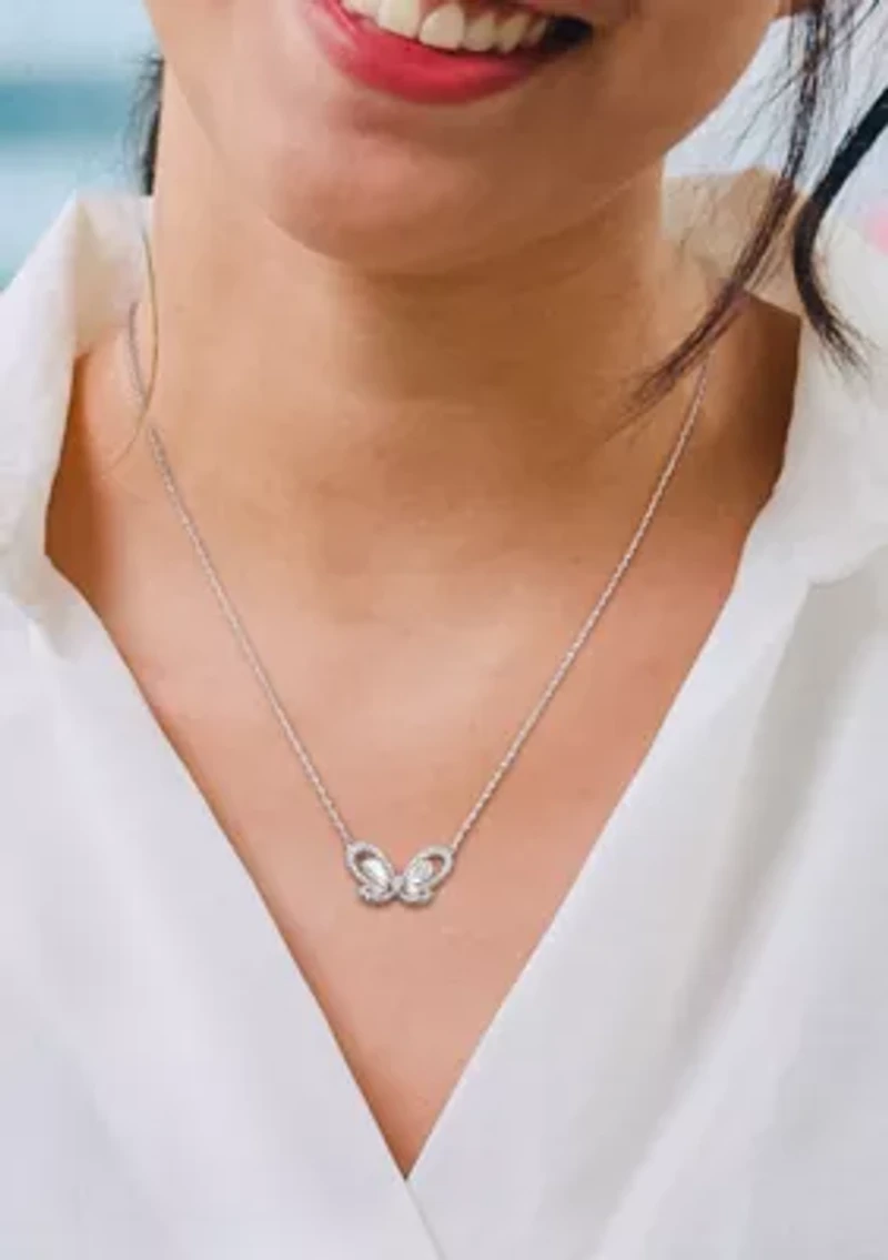 Lab Created 1.71 CT DEW Created Moissanite Butterfly Necklace in Sterling Silver