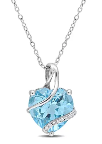 Sky Blue Topaz and Diamond Accent Heart Wrapped Pendant with Chain in Sterling Silver