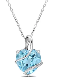 Sky Blue Topaz and Diamond Accent Heart Wrapped Pendant with Chain in Sterling Silver