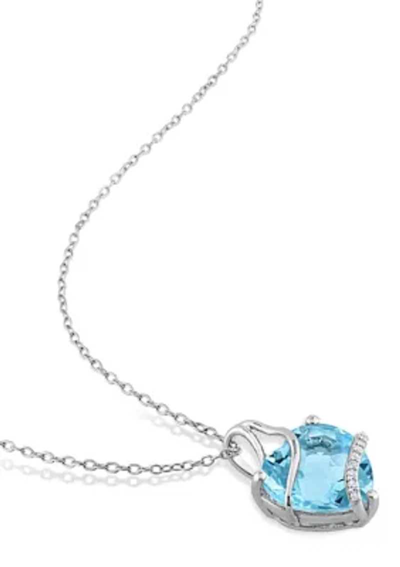 Sky Blue Topaz and Diamond Accent Heart Wrapped Pendant with Chain in Sterling Silver