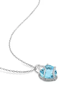 Sky Blue Topaz and Diamond Accent Heart Wrapped Pendant with Chain in Sterling Silver