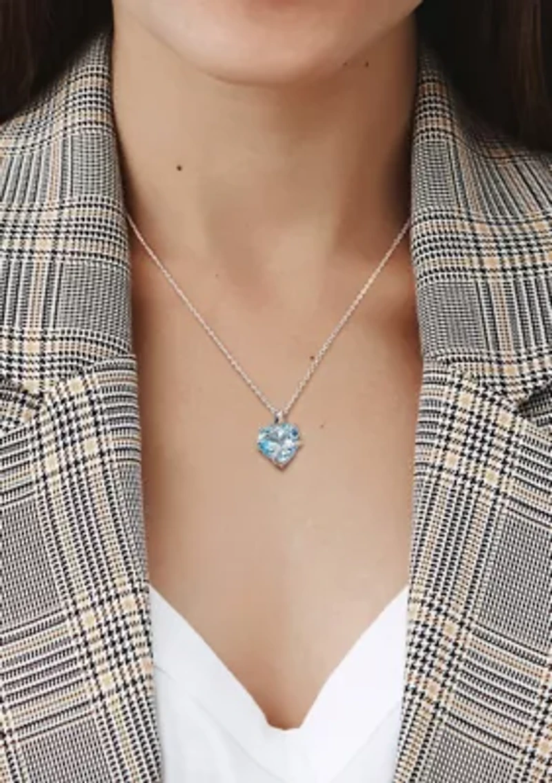 Sky Blue Topaz and Diamond Accent Heart Wrapped Pendant with Chain in Sterling Silver