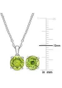 4 1/2 CT TGW Peridot Solitaire Stud Earring and Pendant with chain Set in Sterling Silver