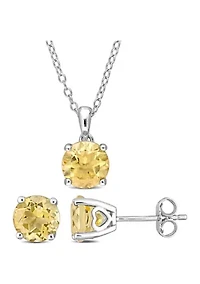 3 3/4 CT TGW Citrine Solitaire Stud Earring and Pendant with chain Set in Sterling Silver