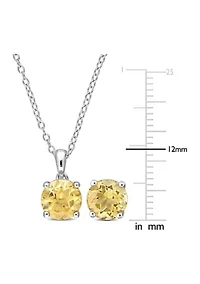 3 3/4 CT TGW Citrine Solitaire Stud Earring and Pendant with chain Set in Sterling Silver