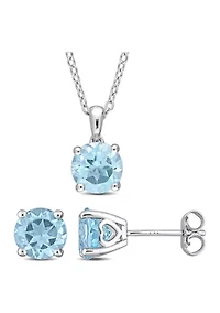 4 3/5 CT TGW Blue Topaz-Sky Solitaire Stud Earring and Pendant with chain Set in Sterling Silver