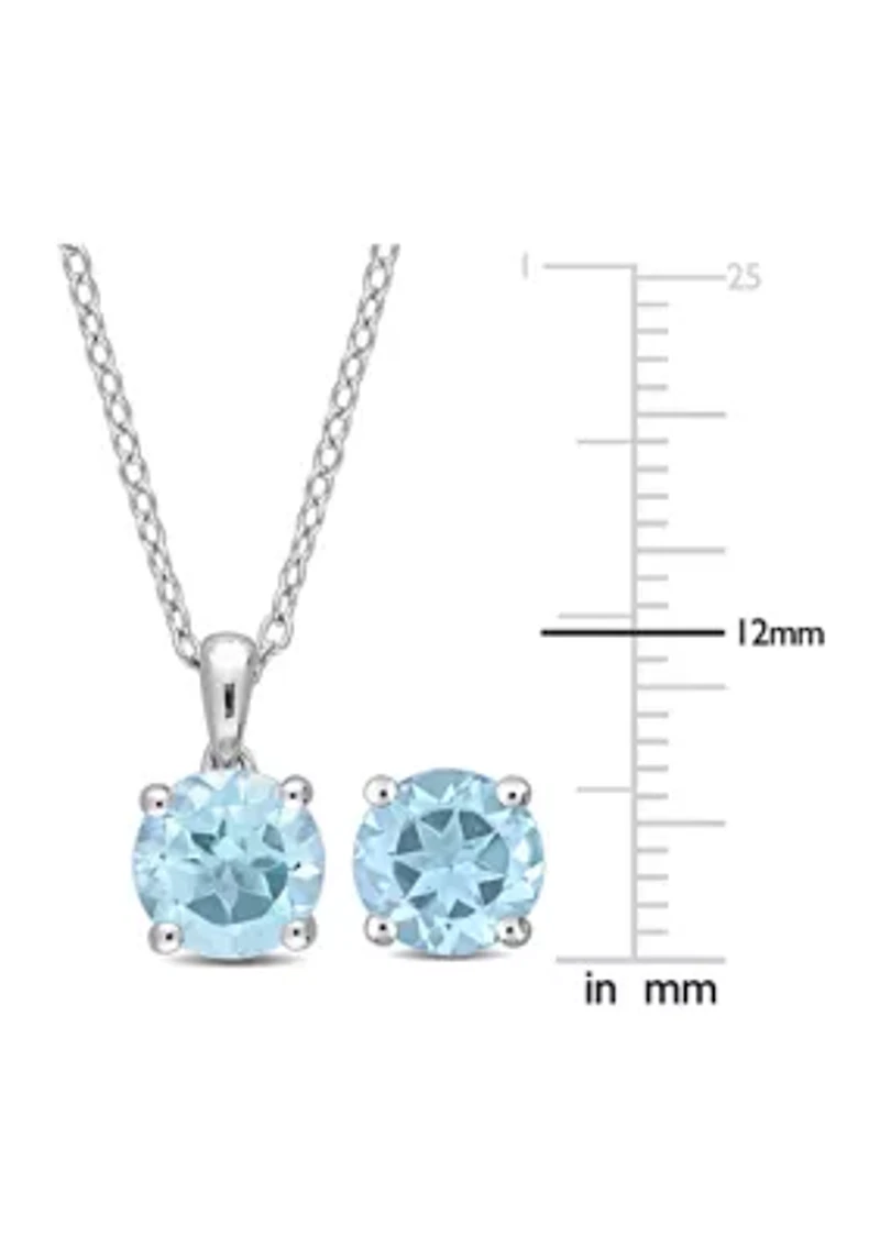 4 3/5 CT TGW Blue Topaz-Sky Solitaire Stud Earring and Pendant with chain Set in Sterling Silver