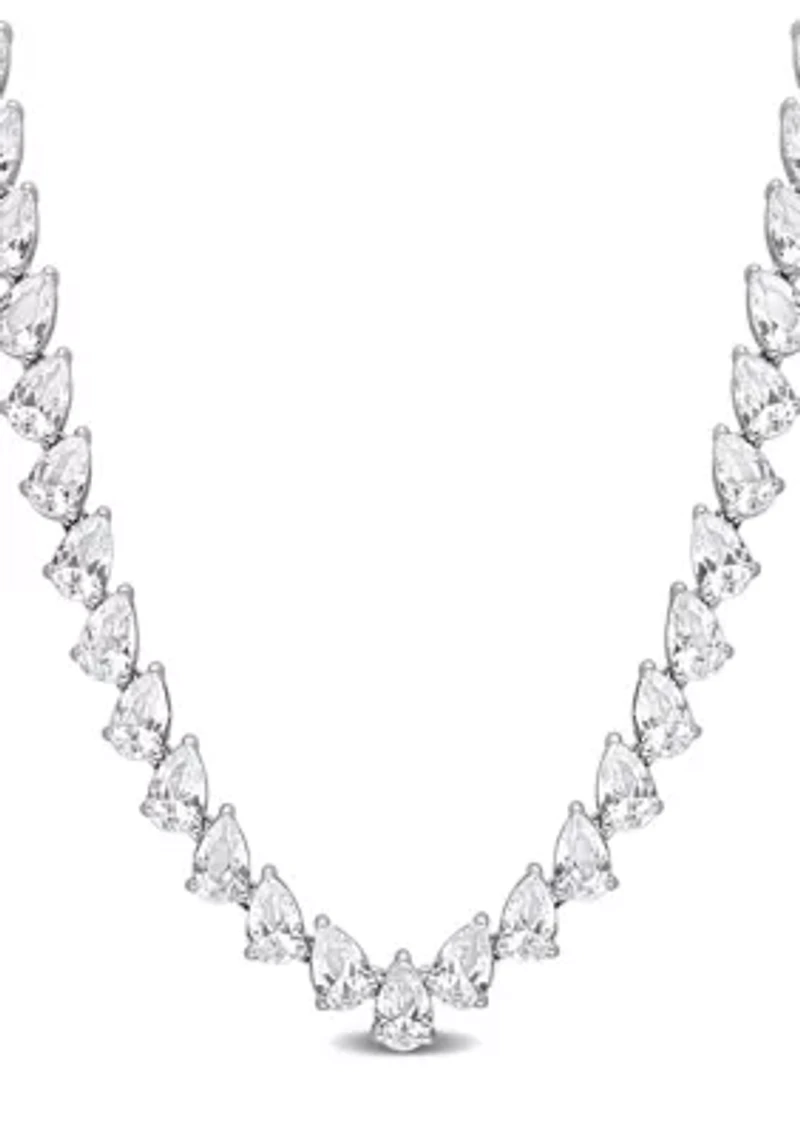 Lab Created 39.50 ct. t.g.w. Created White Sapphire Teardrop Tennis Necklace in Sterling Silver