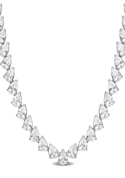 Lab Created 39.50 ct. t.g.w. Created White Sapphire Teardrop Tennis Necklace in Sterling Silver
