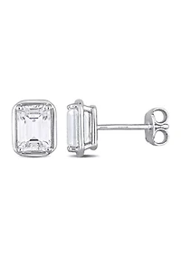 Lab Created 3.18 ct. t.g.w. Created White Sapphire Bezel Style Emerald Cut Stud Earrings in Sterling Silver