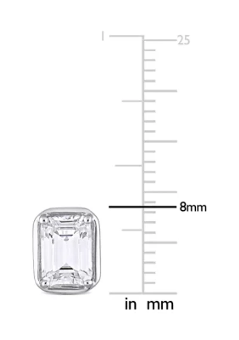 Lab Created 3.18 ct. t.g.w. Created White Sapphire Bezel Style Emerald Cut Stud Earrings in Sterling Silver