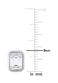 Lab Created 3.18 ct. t.g.w. Created White Sapphire Bezel Style Emerald Cut Stud Earrings in Sterling Silver