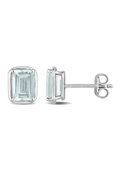 1.90 ct. t.g.w. Aquamarine Bezel Style Emerald Cut Stud Earrings in Sterling Silver