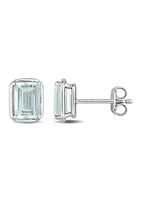 1.90 ct. t.g.w. Aquamarine Bezel Style Emerald Cut Stud Earrings in Sterling Silver