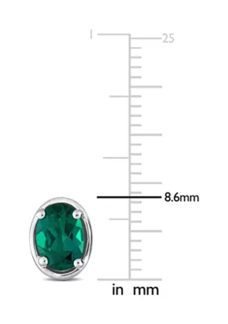 Lab Created 1.40 ct. t.g.w. Created Emerald Bezel Style Oval Stud Earrings in Sterling Silver