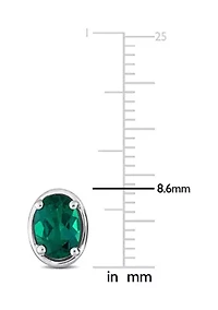 Lab Created 1.40 ct. t.g.w. Created Emerald Bezel Style Oval Stud Earrings in Sterling Silver