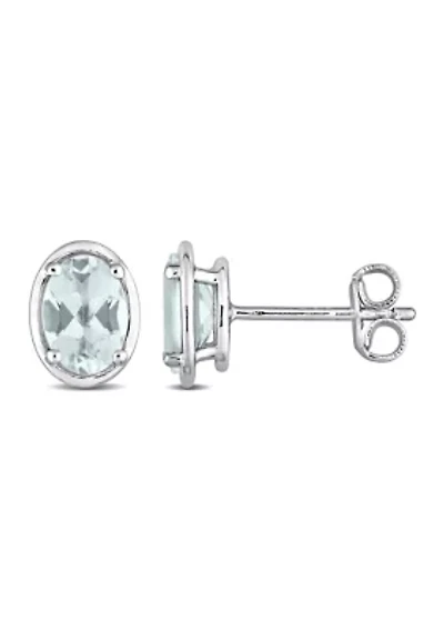 1.20 ct. t.g.w. Aquamarine Bezel Style Oval Stud Earrings in Sterling Silver