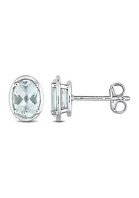 1.20 ct. t.g.w. Aquamarine Bezel Style Oval Stud Earrings in Sterling Silver