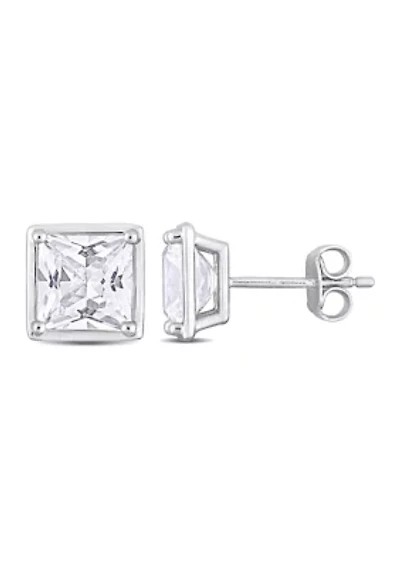 Lab Created 4.10 ct. t.g.w. Created White Sapphire Bezel Style Square Stud Earrings in Sterling Silver