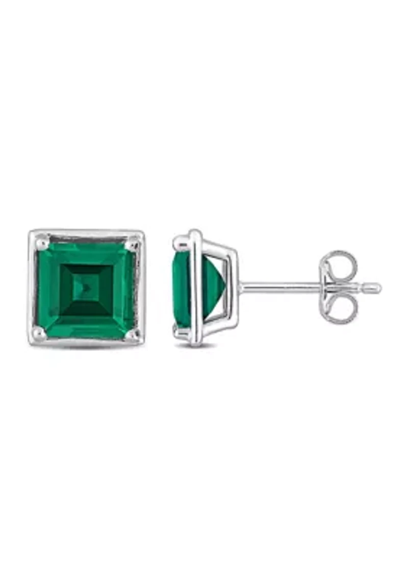 Lab Created 3.40 ct. t.g.w. Created Emerald Bezel Style Square Stud Earrings in Sterling Silver