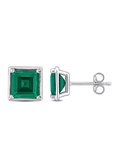 Lab Created 3.40 ct. t.g.w. Created Emerald Bezel Style Square Stud Earrings in Sterling Silver