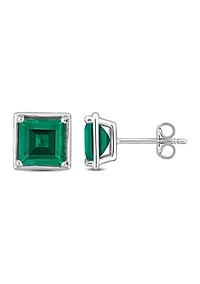 Lab Created 3.40 ct. t.g.w. Created Emerald Bezel Style Square Stud Earrings in Sterling Silver