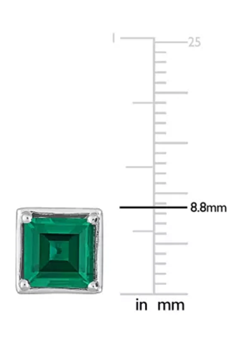 Lab Created 3.40 ct. t.g.w. Created Emerald Bezel Style Square Stud Earrings in Sterling Silver
