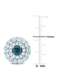 4.32 ct. t.g.w. London Blue Topaz, Sky Blue Topaz and White Topaz Double Halo Stud Earrings in Sterling Silver