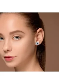 4.32 ct. t.g.w. London Blue Topaz, Sky Blue Topaz and White Topaz Double Halo Stud Earrings in Sterling Silver