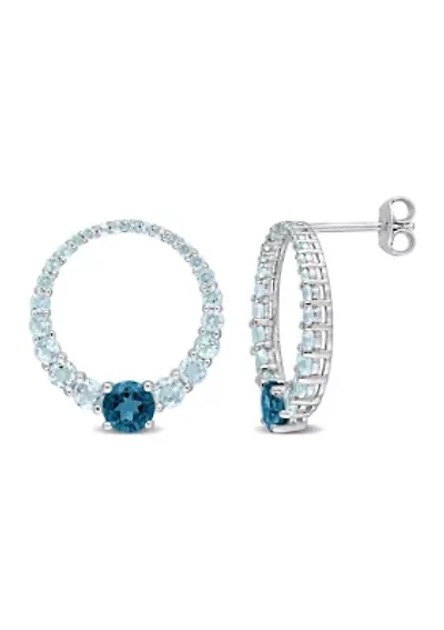 3.32 ct. t.g.w. Sky Blue Topaz and London Blue Topaz Graduated Open Circle Earrings in Sterling Silver