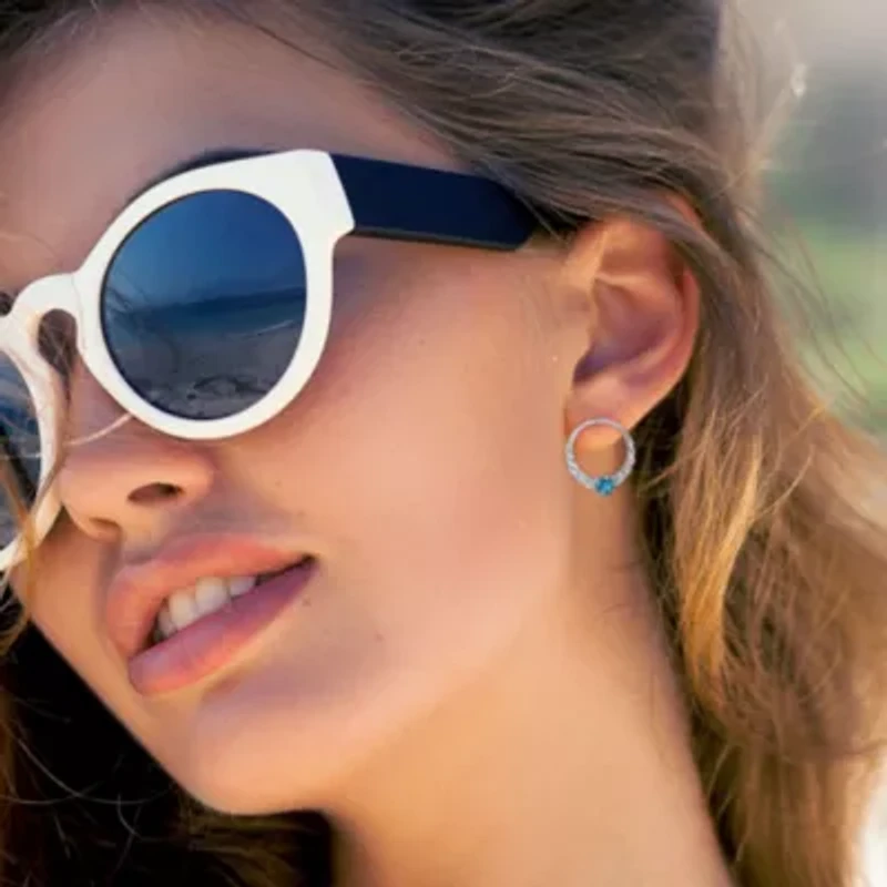 3.32 ct. t.g.w. Sky Blue Topaz and London Blue Topaz Graduated Open Circle Earrings in Sterling Silver