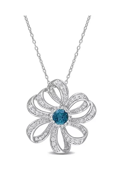 2.26 ct. t.g.w. London Blue Topaz and White Topaz Flower Pendant with Chain in Sterling Silver