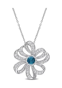 2.26 ct. t.g.w. London Blue Topaz and White Topaz Flower Pendant with Chain in Sterling Silver