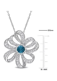 2.26 ct. t.g.w. London Blue Topaz and White Topaz Flower Pendant with Chain in Sterling Silver