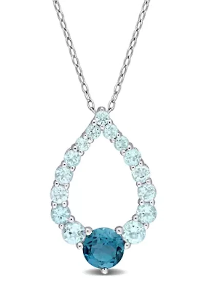 2.69 ct. t.g.w. London Blue Topaz and Sky Blue Topaz Graduated Open Teardrop Pendant with Chain in Sterling Silver