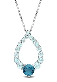 2.69 ct. t.g.w. London Blue Topaz and Sky Blue Topaz Graduated Open Teardrop Pendant with Chain in Sterling Silver