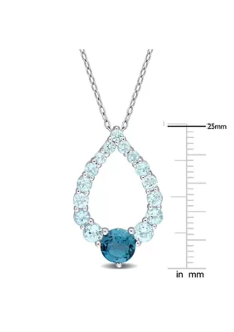 2.69 ct. t.g.w. London Blue Topaz and Sky Blue Topaz Graduated Open Teardrop Pendant with Chain in Sterling Silver