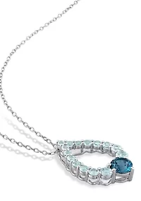 2.69 ct. t.g.w. London Blue Topaz and Sky Blue Topaz Graduated Open Teardrop Pendant with Chain in Sterling Silver