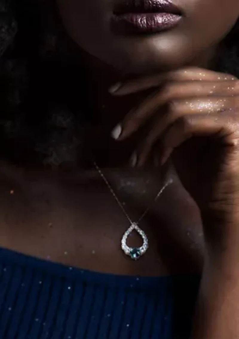 2.69 ct. t.g.w. London Blue Topaz and Sky Blue Topaz Graduated Open Teardrop Pendant with Chain in Sterling Silver