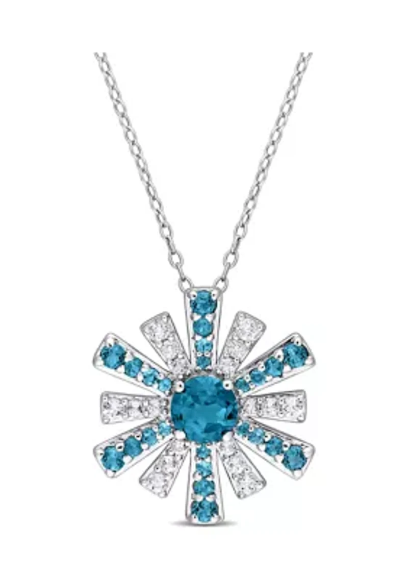 2.3 ct. t.g.w. London Blue Topaz and White Topaz Starburst Pendant with Chain in Sterling Silver