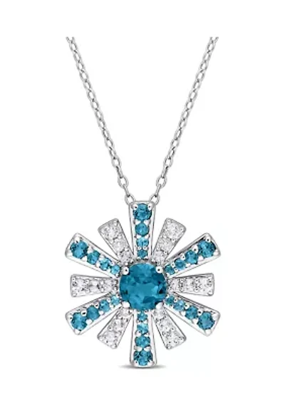 2.3 ct. t.g.w. London Blue Topaz and White Topaz Starburst Pendant with Chain in Sterling Silver
