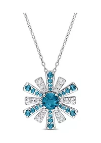2.3 ct. t.g.w. London Blue Topaz and White Topaz Starburst Pendant with Chain in Sterling Silver
