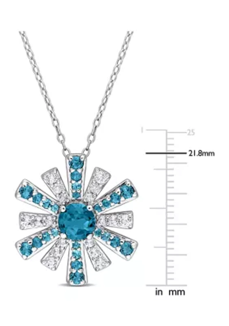 2.3 ct. t.g.w. London Blue Topaz and White Topaz Starburst Pendant with Chain in Sterling Silver