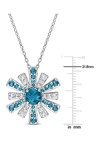 2.3 ct. t.g.w. London Blue Topaz and White Topaz Starburst Pendant with Chain in Sterling Silver