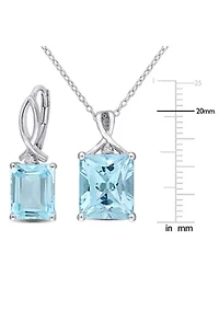 15 3/4 CT TGW Sky Blue Topaz and White Topaz Leverback Earrings and Pendant Set in Sterling Silver